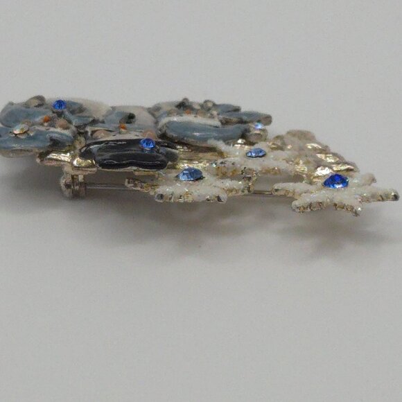 KC Brooch Silver Tone Blue Rhinestone Snowman Snowflake Winter Holiday Christmas - Picture 9 of 12